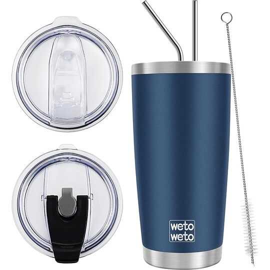 WETOWETO 20oz Tumbler with 2 lids and 2 straws, Stainless Steel Vacuum Insulated Water Coffee Tumbler Cup, Double Wall Powder Coated Spill-Proof Travel Mug Thermal Cup 